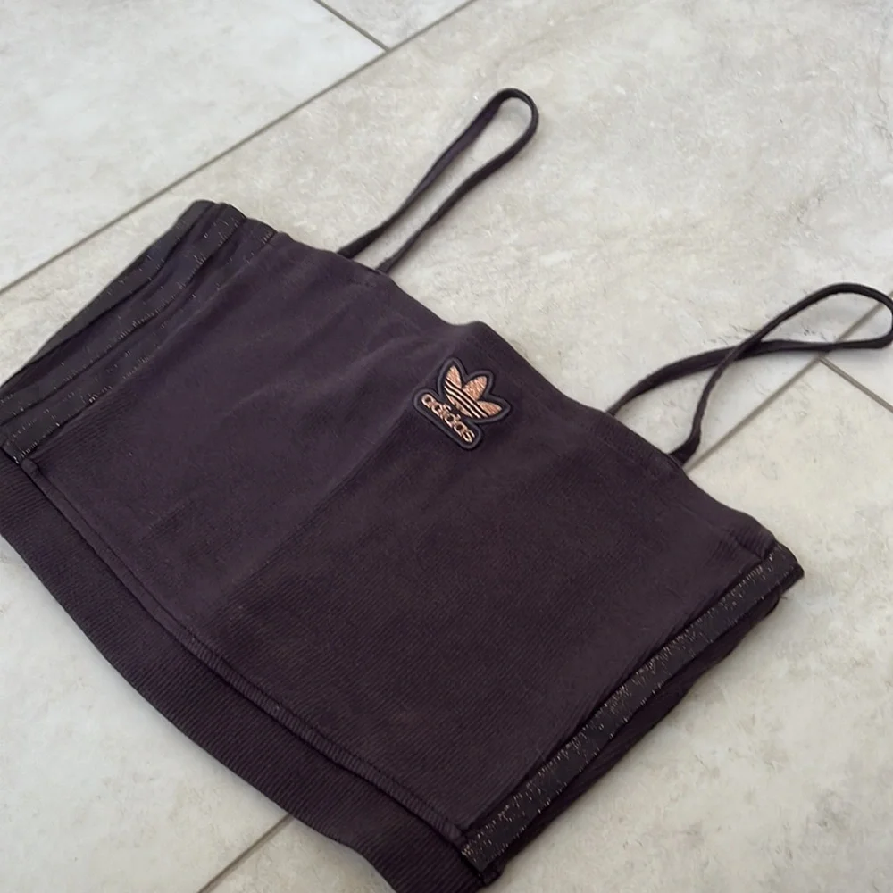 Adidas Ribbed Brown Gray Crop Top, worn once - Picture 2 of 4